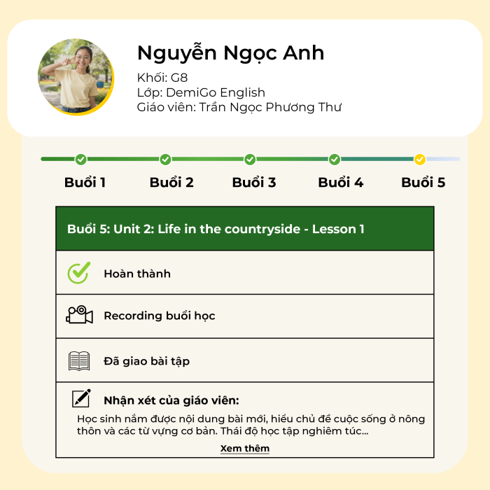 Theo dõi, cập nhật tiến độ học